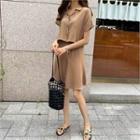 Set: Short-sleeve Cropped Blouse + Tie-waist Skirt