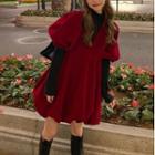 Puff-sleeve Mini A-line Dress / Long-sleeve Top