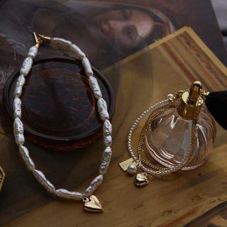 Alloy Heart Pendant Faux Pearl Necklace / Bracelet