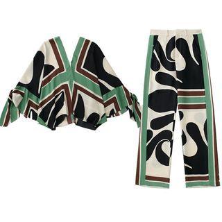 Print Blouse / Wide-leg Pants