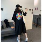 Short-sleeve Loose-fit T-shirt Dress Black - One Size