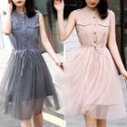 Set: Buttoned Mini Tank Dress + Sheer A-line Skirt