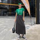 Lettering Short-sleeve T-shirt / High Waist Midi Skirt