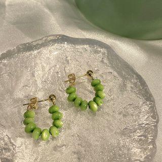 Faux Gemstone Bead Hoop Earring Green - One Size