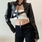 Tie-strap Faux Leather Cropped Jacket