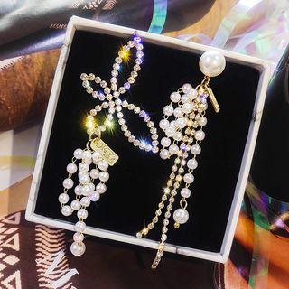 Rhinestone Butterfly Non-matching Drop Earring White - One Size