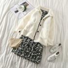 Fleece Loose-fit Coat / Floral Long-sleeve Dress
