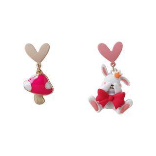 Asymmetrical Rabbit Mushroom Drop Earring / Clip-on Earring