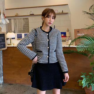 Round-neck Checked Tweed Jacket