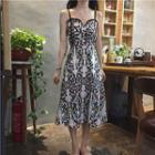 Strappy Patterned A-line Midi Dress