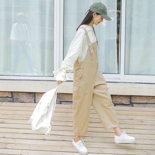 Pocketed Straight Cut Pinafore Jumpsuit Almond - One Size