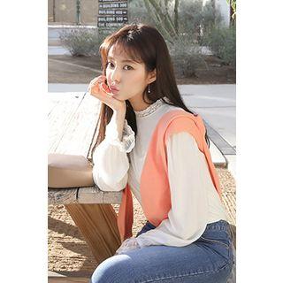 Ruffle-cuff Lace-detail Blouse