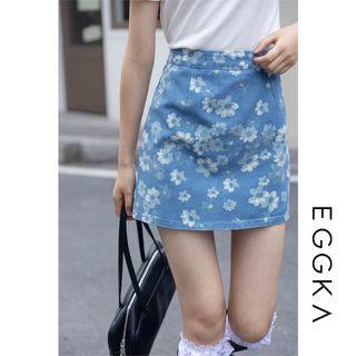Floral Print Denim Mini Skirt