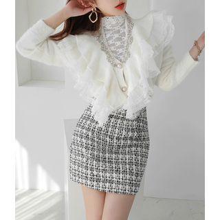 Rhinestone-trim Ruffle Cardigan