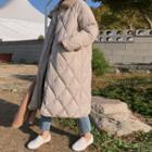 Faux-fur Collar Quilted Padded Coat Beige - One Size