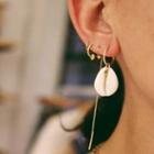 Set Of 3: Shell Drop Earring + Hoop Earring + Fringed Earring 1 Pair - Gold - One Size