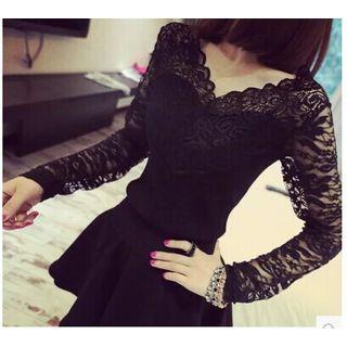 V-neck Long-sleeve Lace Top