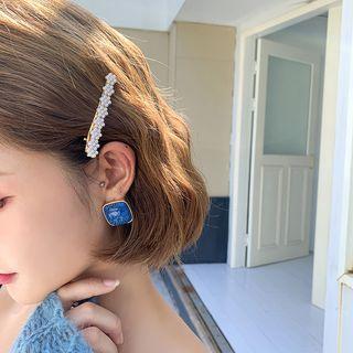 Faux Pearl Hair Clip 1 Pc - White Beads - Gold - One Size