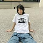 Short-sleeve Chinese Character T-shirt White - One Size