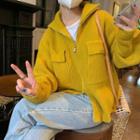 Long-sleeve High-neck Plain Knit Zip Jacket