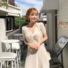 Set: Short-sleeve Cardigan + Knot-front Knit Dress
