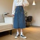 High-waist Floral Denim Midi Skirt