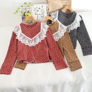 Long-sleeve Ruffle Floral Print T-shirt