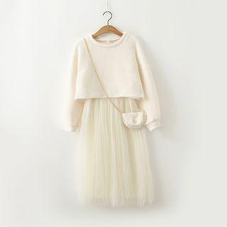 Set: Cropped Sweater + A-line Midi Mesh Dress