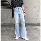 Distressed Wide-leg Washed Jeans