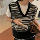 Patterned Knit Sweater Vest Black & White - One Size