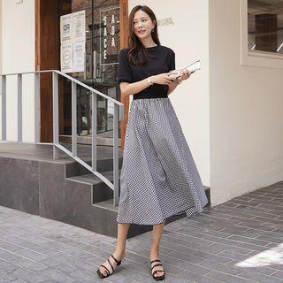 Gingham-panel Maxi T-shirt Dress