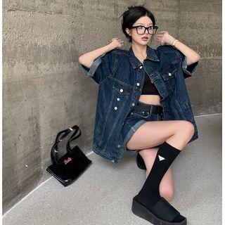 Loose-fit Denim Shacket / High-waist Denim Shorts