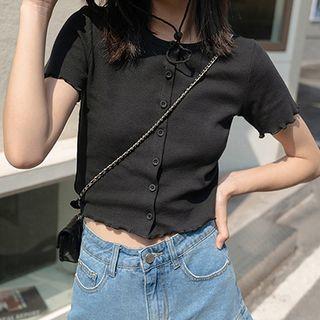 Plain Ruffle Short Sleeve Crop Top
