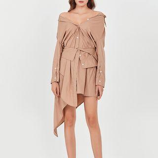 Long-sleeve Off-shoulder Asymmetrical Mini Dress