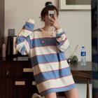 Long-sleeve Striped Applique T-shirt As Shown In Figure - One Size
