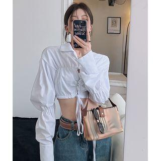 Details Drawstring Crop Shirt White - One Size