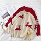 Deer Printed Crewneck Long-sleeve Sweater