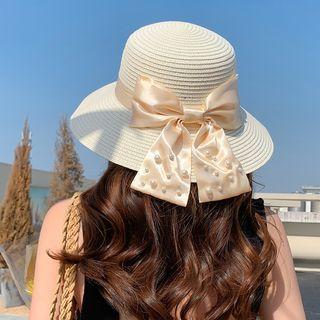 Faux Pearl Bow Sun Hat