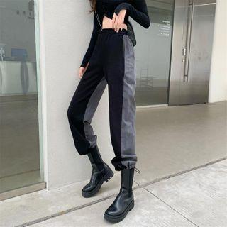 Color Panel Harem Pants Black & Gray - One Size