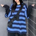 Mock Two Piece Long-sleeve Letter Printed Striped T-shirt As Shown In Figure - One Size