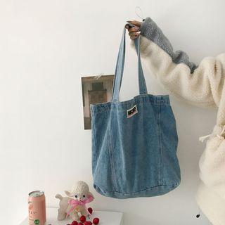 Washed Denim Tote Bag As Shown In Figure - One Size