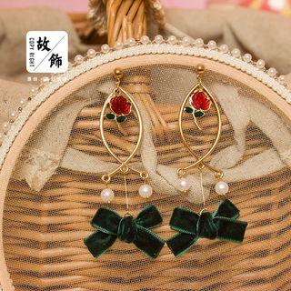 Alloy Rose Faux Pearl Bow Earring