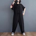 Short-sleeve Jumpsuit Black - One Size