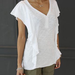 V-neck Ruffle-trim M Lange T-shirt