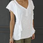 V-neck Ruffle-trim M Lange T-shirt