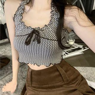 Plaid Halter Top Coffee - One Size