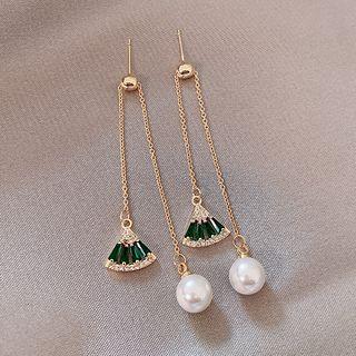 Rhinestone Fan & Faux Pearl Dangle Earring