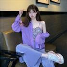Plain Shirt / Flower Print Camisole / Wide-leg Pants