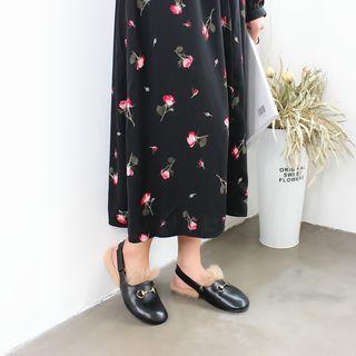 Horsebit Furry-trim Slingback Loafers
