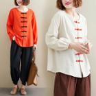 Frog Buttoned Balloon-sleeve Blouse